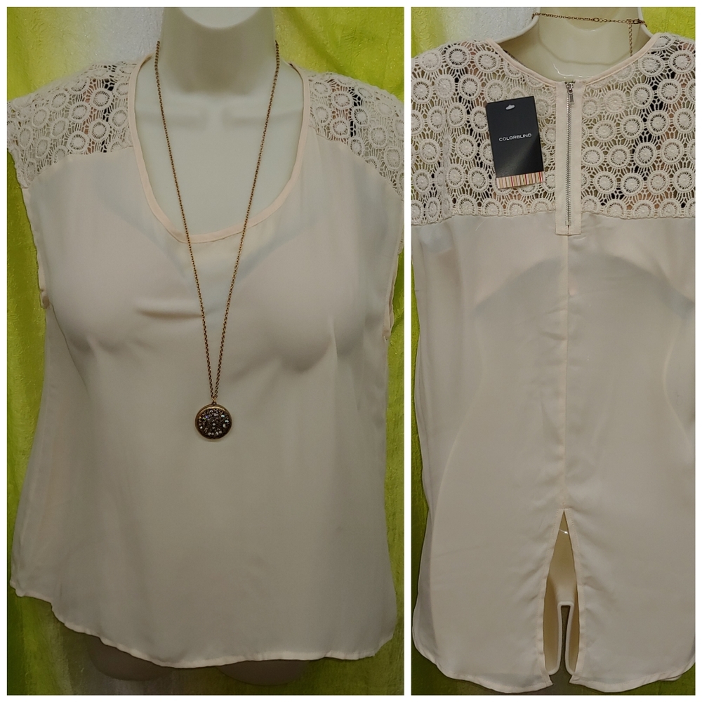 Colorblind | ivory crochet lace slit tank top L